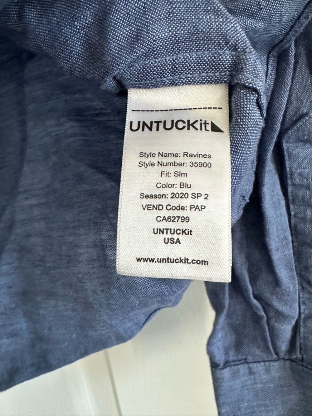 Untuckit Shirt Mens Sz M Blue 100% Linen Wrinkle Resistant Button Down Slim Fit - Picture 10 of 10